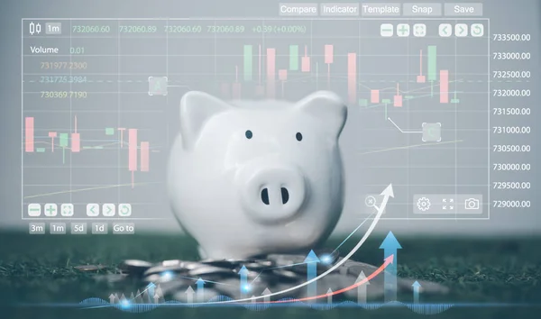 Spoření Investice Penzijního Plánu Prasátko Banky Virtuální Obchodní Graf Koncepci — Stock fotografie