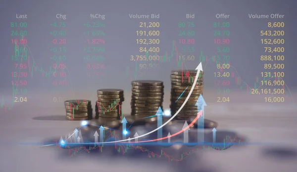 Befektetési Pénzügyi Megtakarítási Koncepció Pénzmegtakarítás Koncepciója Növekvő Grafikonokra Történő Érmekibocsátás — Stock Fotó