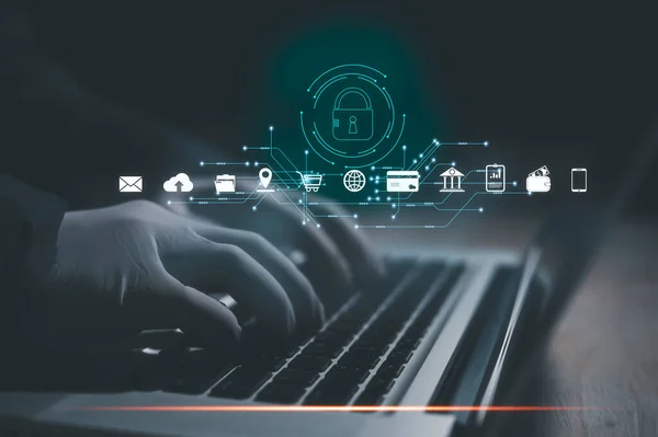 Koncepcja Ochrony Przestępczości Komputerowej Hakera Bezpieczeństwo Cybernetyczne Ochrona Danych Osobowych — Zdjęcie stockowe