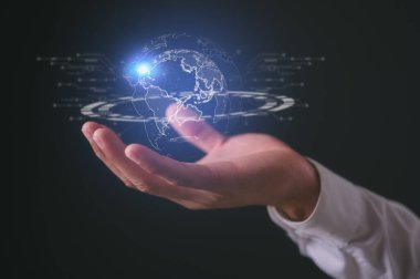 El ele tutuşan sanal Global Internet bağlantısı metaverse. Dijital dönüşüm teknolojisi, IOT, internet gibi şeyler. Küresel iş yeteneklerini arttırmak. Ai