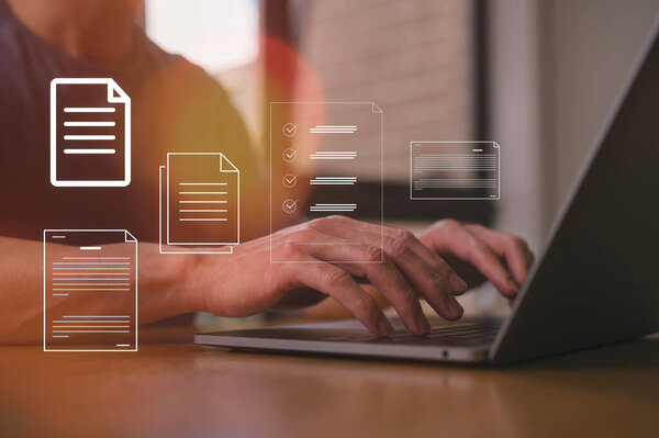 Система документооборота Отчёт Кадровая технология Концепция, Менеджер по работе с компьютером Печать на ноутбуке Проверка документов Отчёт документов иконка файлов в современном офисе, безбумажные документы