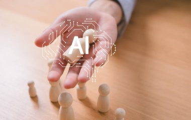 İş dünyasındaki yapay zeka teknolojisi, Müşteri İlişkileri Yönetimi, Yöneticinin seçilmiş İnsan Kaynakları İşadamı ahşap insanlarla birlikte çalışıyor ya da insan kaynakları bilgisi olan insanları seçiyor.