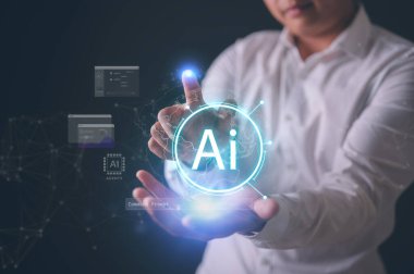 Yapay Zeka Teknolojisi Dijital Dönüşüm Konsepti, insan yapay zekayı iş için, yapay zekayı iş dünyasında, modern teknolojiyi, interneti ve ağı öğrenmek için kullanır. Günlük yaşamda yapay zeka teknolojisi