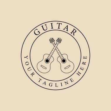 guitar line art logo, icon and symbol, with emblem vector illustration design