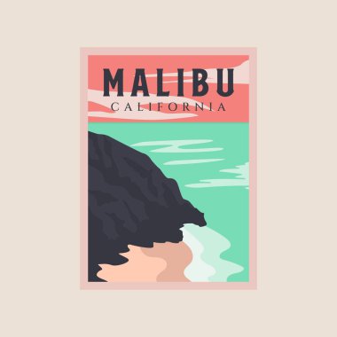 malibu beach vintage poster art illustration design, adventure ocean poster