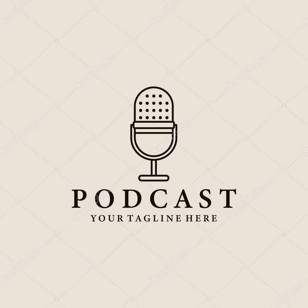 Podcast old microphone line art logo, icon and symbol, vector illustration design