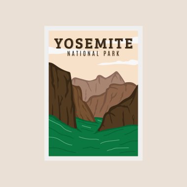 Yosemite ulusal park baskısı poster vintage vektör çizim tasarımı