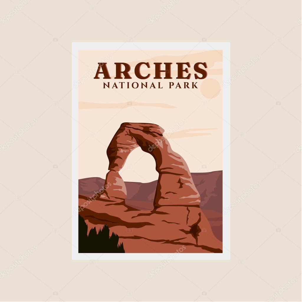 Arches national park print poster vintage vector symbol illustration design