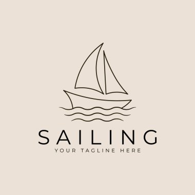 Yelkenli gemi logosu, simgeler, çizgili sanat logosu vektör sembolü illüstrasyonu