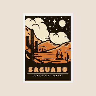 saguaro ulusal park baskı poster vintage vektör illüstrasyon tasarımı