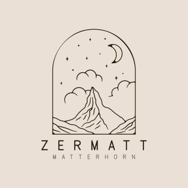 zermatt matter tterhorn dağ hattı sanat logosu tasarımı yıldız, ay ve bulut minimalist stil logo illüstrasyon tasarımı.