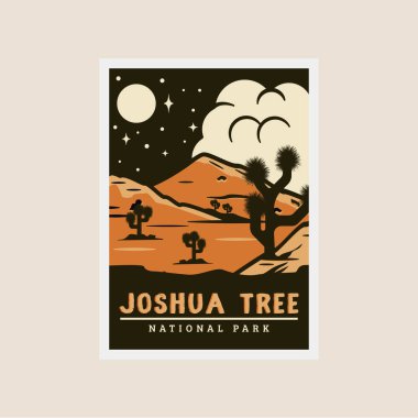 Joshua Tree Ulusal Park Baskı Posteri vintage vektör sembolü çizimi