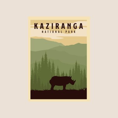 Kaziranga Ulusal Parkı logo poster simgesi ve sembol vektör illüstrasyon tasarımı