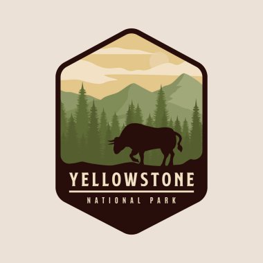 Yellowstone Ulusal Park logo vintage simgesi ve sembol vektör illüstrasyon tasarımı