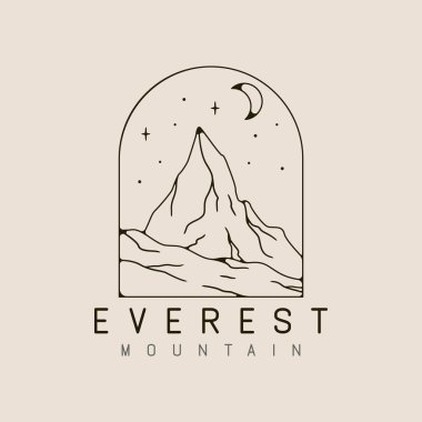 Everest dağ hattı sanat logosu yıldız, ay minimalist stil logo çizimi çizimi