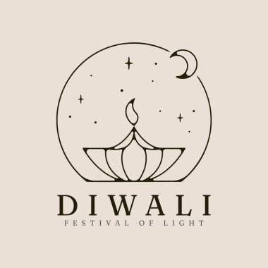 Mutlu diwali çizgisi sanat logosu vektörü, amblemi, ayı ve minimalist tasarımı olan yıldız çizimi