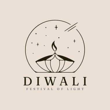 diwali yarı vintage ve çizgi sanat logosu çizimi çizimi minimalist tasarım. Işık sembolü festivali