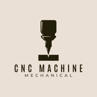 Cnc makine modern teknoloji vintage logo simgesi ve sembolik mekanik vektör illüstrasyon tasarımı