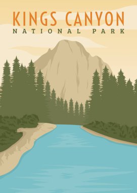 Kings Canyon poster klasik vektör çizimi tasarımı. Kaliforniya 'daki ulusal park, Amerika' nın klasik poster tasarımı