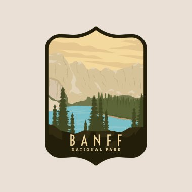 Simge amblemi ve sembol vektör illüstrasyon grafik şablonu ile klasik retro banff ulusal park logosu, Kanada vintage tasarım şablonu ulusal park