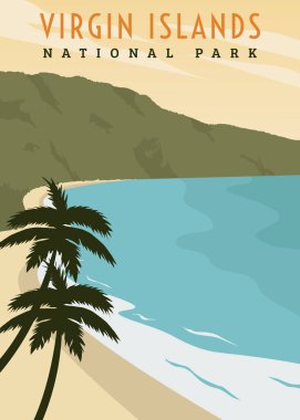 Virgin Adaları Ulusal Park Poster Tasarımı. National Park in America Vintage poster tasarımı