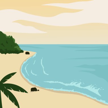 Sakin okyanus dalgalarıyla sakin sahil sahnesi.