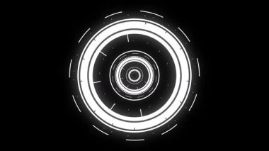 4K 'da koyu arkaplanda mavi dijital elementler ve ızgara çizgileri ile yüksek teknolojili HUD arayüz animasyonu. Bilim kurgu projeleri, teknik videolar ve UI çakışmaları için ideal.