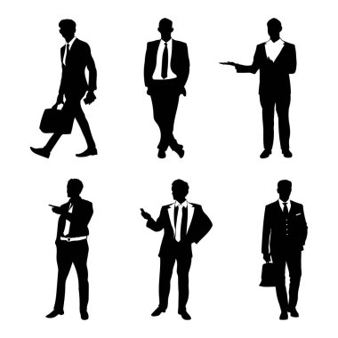 İş adamlarının vektör siluetleri. Bir grup iş adamı silueti.