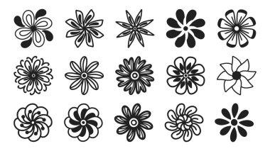 Çiçek koleksiyonu simgeleri siyah ve beyaz