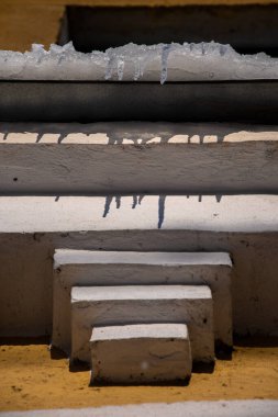 Icicles on a building in the winter