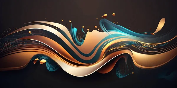 Abstract waves, orange and blue gradient on dark background
