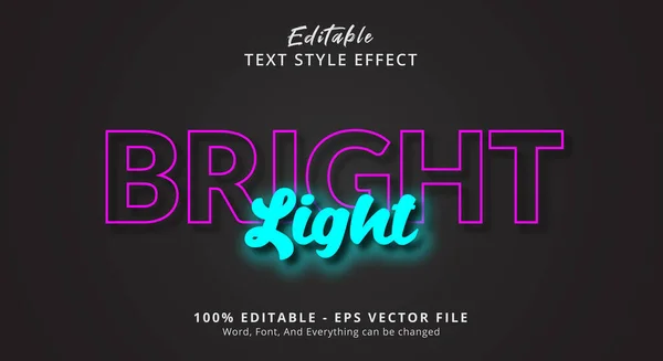 Efeito Texto Editável Texto Luz Brilhante Efeito Estilo Cor Néon — Vetor de Stock