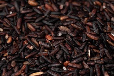 Çiğ Siyah Pirinç Taneleri Yakından, Yakından, Süper Gıda Yaban Pirinci Arkaplanı