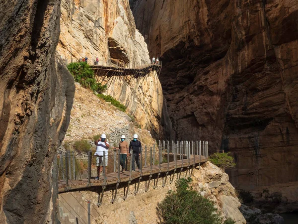 stock image wooden walkway between the gorges of the Caminito del Rey in Malaga