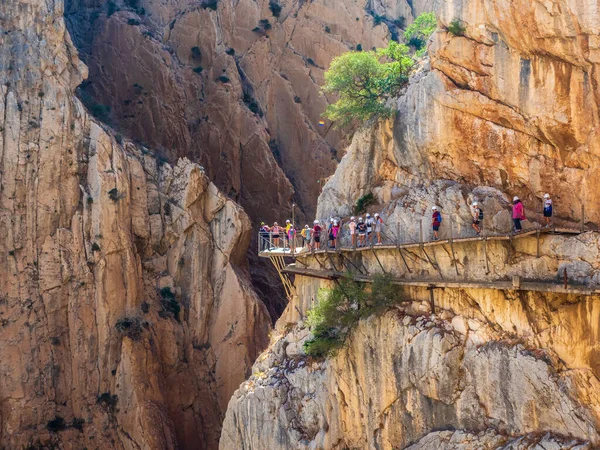 stock image wooden walkway between the gorges of the Caminito del Rey in Malaga