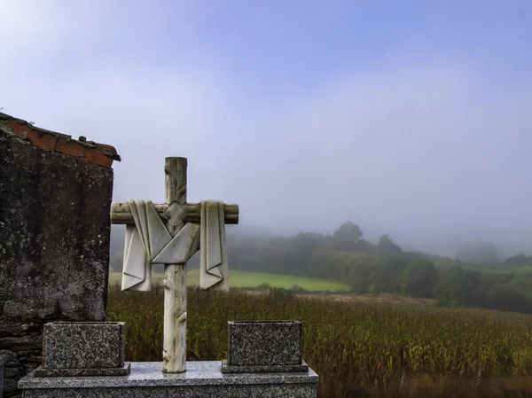 Antico Cimitero Pietra Sul Cammino Santiago Compostela Mentre Attraversa Galizia — Foto Stock