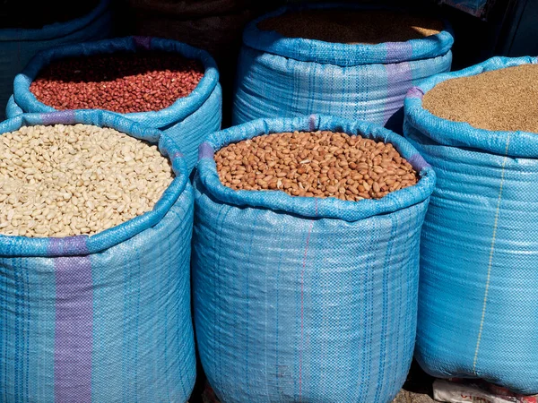 stock image dried rice on the market stall.