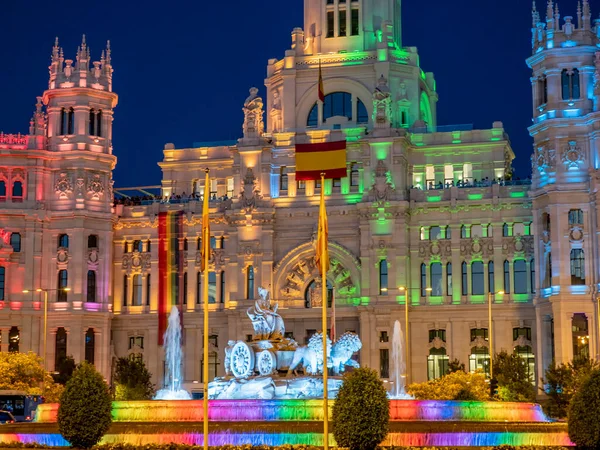 Vue Nocturne Hôtel Ville Madrid Lors Des Célébrations Fête Fierté — Photo