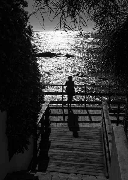 Silhouette Woman Pier — Stock Photo, Image