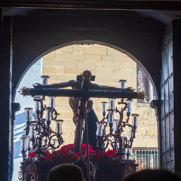 Baeza Jaen Espanha 2023 Tronos Processionais Com Cristo Cruz Durante — Fotografia de Stock