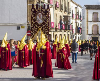 Ubeda, Jaen, İspanya. 04/08/2021. Ubeda, İspanya 'nın kutsal haftasının geleneksel törenleri..