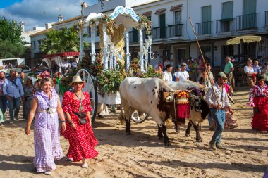 May 2024. Pilgrims on horseback, carriage and on foot making the pilgrimage that ends in the village of El Rocio in the town of Almonte, Huelva, Spain. clipart