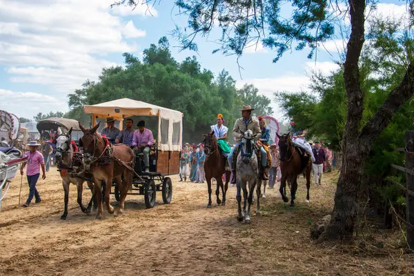 Stock image Almonte, Huelva, Spain. 05/17/2024. Pilgrims on foot and in carts, finish their journey on arrival at the village of El Rocio in Almonte, Huelva.