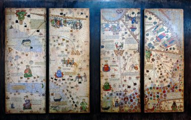 İspanya ve Portekiz 'in meşhur Tordesillas Antlaşması' nda keşfettiği toprakların dağılımını belirlemek için ortaçağ haritaları..