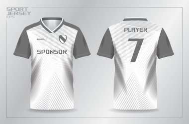 Futbol ve futbol tişörtü şablonu için soyut beyaz ve gri tonlu spor forması