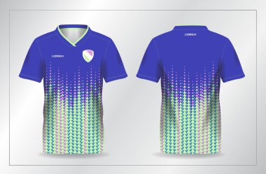 Açık pembe ve yeşil spor forma şablonlu mavi soyut desen