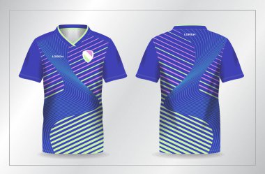 Açık pembe ve yeşil spor forma şablonlu mavi soyut desen