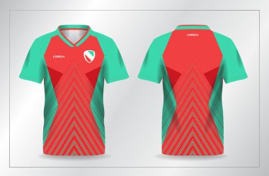 Futbol ve futbol tişörtü şablonu için kırmızı ve yeşil turkuaz spor forması
