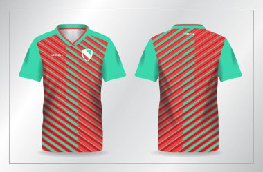Futbol ve futbol tişörtü şablonu için kırmızı ve yeşil turkuaz spor forması