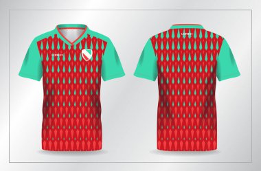 Futbol ve futbol tişörtü şablonu için kırmızı ve yeşil turkuaz spor forması